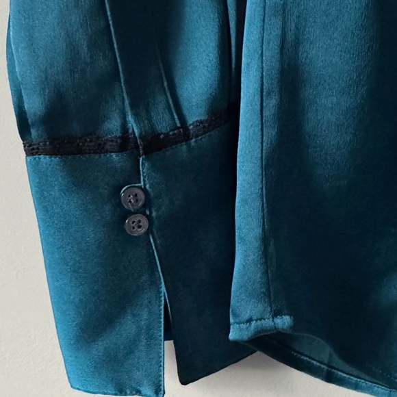 BANANA REPUBLIC RUFFLED DILLON BUTTON UP BLOUSE SIZE XS TEAL - Picture 5 of 8